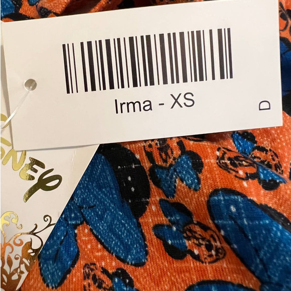 New LuLaRoe Disney Irma Hi-Lo Tunic Orange and Blue Minnie Mouse w/Bows Size XS - Picture 7 of 9